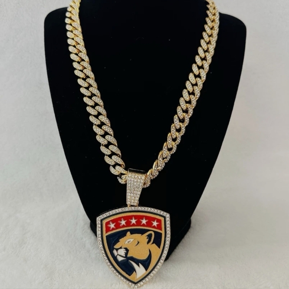 New Florida Panthers Iced Cuban Chain Necklace Choose 20" Or 24"